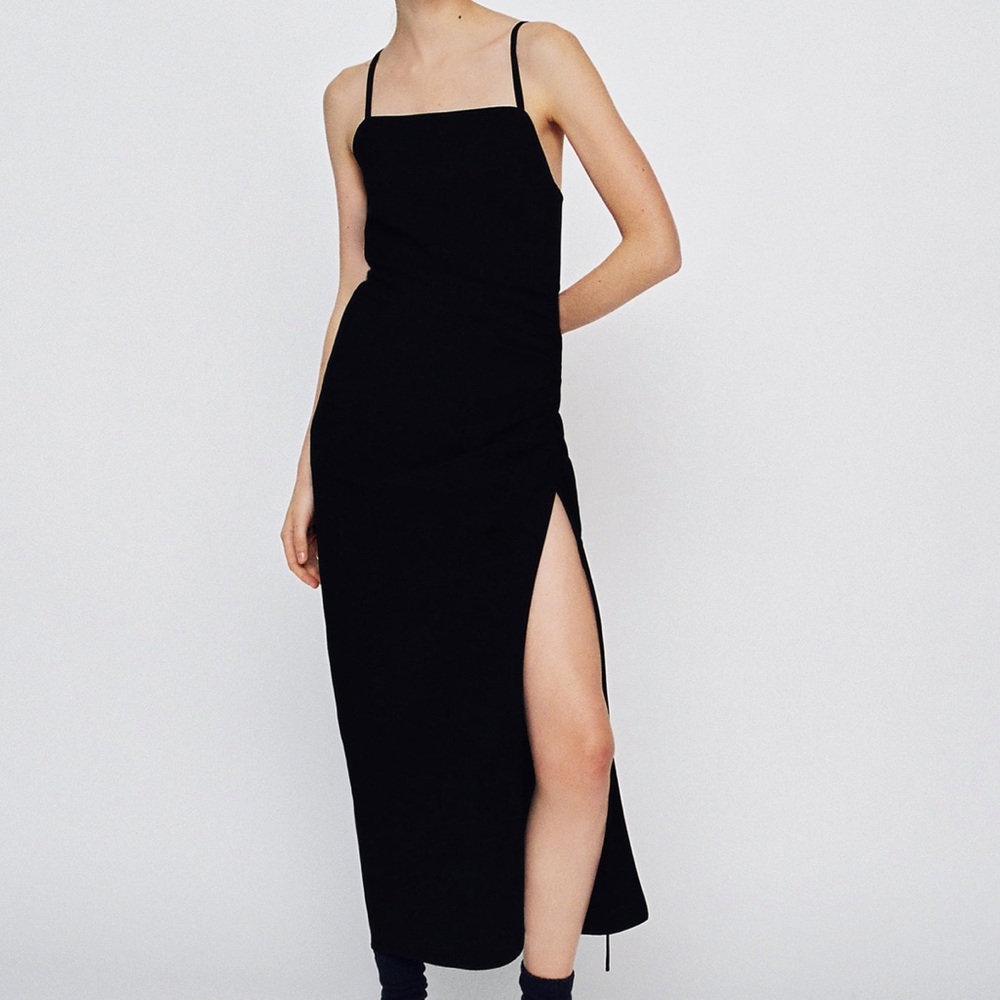 NWT Zara Draped Black Dress Size S